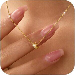 925 Sterling Silver Princess Crown Charm Necklace for Women Round CZ Queen Daint